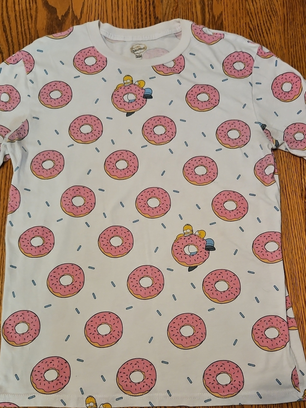White Short-Sleeve Donut Print Tee Featuring Homer Simpson